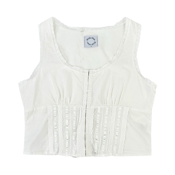 With Jean Adeline White Lace Scoop Neck Sleeveless Lightweight Cotton Corset Top - Picture 4 of 11